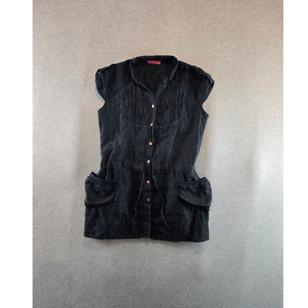 Tiziana Cervasio Tunic Dress Womens Medium Black 100% Linen Mini Made in Italy